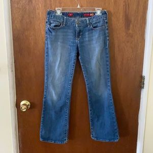 X2 quality denim low rise, boot cut jeans size 6 short